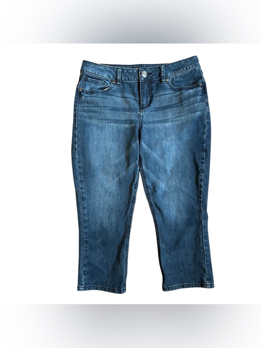 Seven7 Denim Jean Skinny Capri Women 8 Blue  Medium Wash Whiskered Summer Casual
